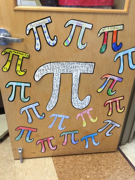 For every new holiday I changes the front of my classroom door. Each child gets a pi symbol cut out with their name on it. ... Teaching Math Elementary, Math Enrichment, Pi Symbol, Pie Day, Learning Skills, Best Things In Life, Math Projects, Mobile Learning, Math Humor