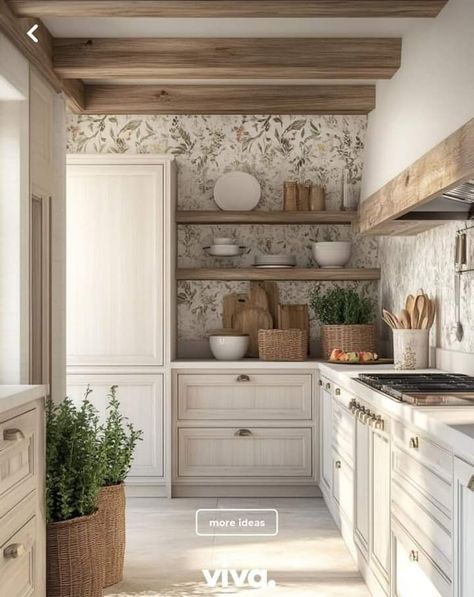 Earthy Coastal Kitchen, California Coastal Kitchen, Rustic Coastal Kitchen, Beach House Kitchen Ideas, Light Gray Countertops, Coastal Inspired Kitchens, Beachy Kitchen, Green Tile Backsplash, Modern Cottages