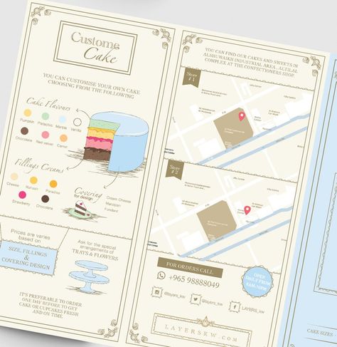 custom cake brochure Cake Flyer Design Templates, Cake Brochure, Food Brochure, Food Logo Design Inspiration, Design Composition, Food Business, Bakery Logo, Design Rules, Design Career