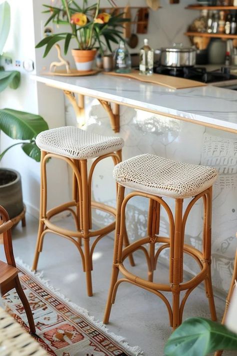 Bohemian Stools: Kitchen and Bar Seating Cute Kitchen Bar Stools, Boho Bar Stools, Boho Bar, Deck Dining, Stools Kitchen, Industrial Minimalist, Surf Club, Bar Seating, Cute Kitchen