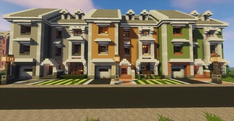 Townhouses (Stackable) Minecraft Project Townhouse Minecraft, Minecraft Poster, Villa Minecraft, Minecraft Modern City, Minecraft City Ideas, Construction Minecraft, Minecraft Town, Minecraft City Buildings, Minecraft Houses Survival