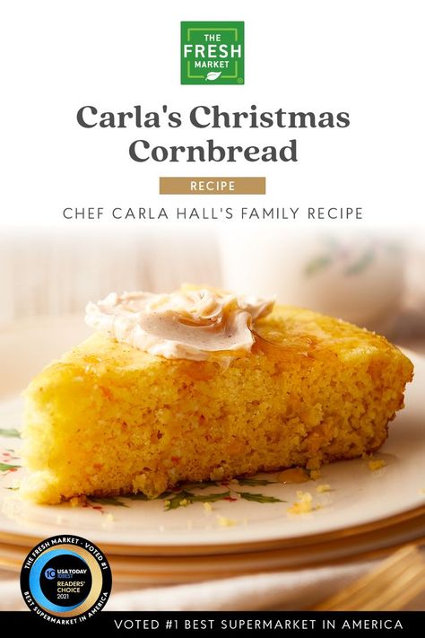 Have you met Carla Hall yet? She is our December Chef Feature in The Fresh Market magazine and she believes in cooking with love. Carla’s Christmas Cornbread is a recipe handed down through generations of Carla’s family. Pick up everything you need to make it for your family at The Fresh Market. Chef Carla Hall Recipes, Christmas Cornbread, Carla Hall Recipes, Literacy Preschool, Spicy Cornbread, Best Buttermilk Biscuits, Corn Bread Bake, 2023 Food, Carla Hall