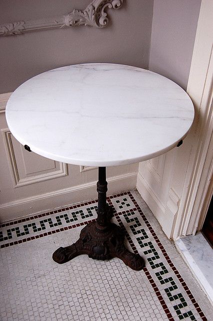 MarbleTable by MrsLimestone, via Flickr Charleston House, Cast Iron Table Base, Bistro Furniture, Bistro Tables, Cafe Table, Outdoor Patio Set, Outdoor Patio Furniture Sets, Marble Table Top, French Bistro