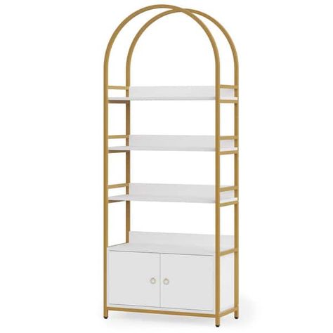 Bookcase With Cabinet, Gold Etagere, Decorative Bookshelves, Jewelry Store Interior, Rococo Furniture, Decorative Shelving, Modern Bookshelf, Door White, Mobile Boutique