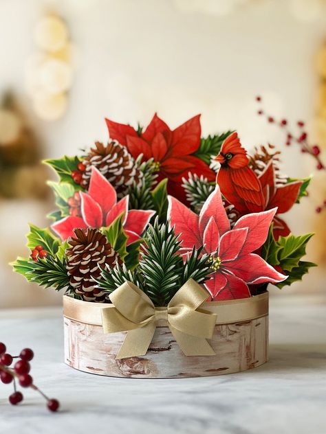 Plant Paper, Poinsettia Leaves, Pop Up Greeting Cards, Paper Sunflowers, Fir Christmas Tree, Holiday Pops, Paper Pop, Christmas In July Sale, Paper Bouquet