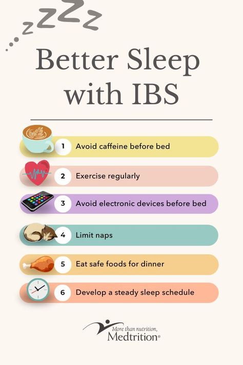 Did you know that IBS can interrupt sleep patterns? Studies have shown that people suffering from 1 of the 3 types of IBS are more fatigued & report less refreshing sleep compared to those without IBS. Here are a few tips to help improve your sleep with IBS: -Avoid caffeine before bed -Exercise daily -Avoid electronic devices before bed -Limit naps during the day -Eat foods that don’t upset your stomach -Get to bed around the same time every night & set an alarm to wake up at a certain time Ibs C, Bed Workout, Night Set, How To Sleep, How To Study, Sleep Schedule, Sleep Pattern, Sleep Better, Before Bed