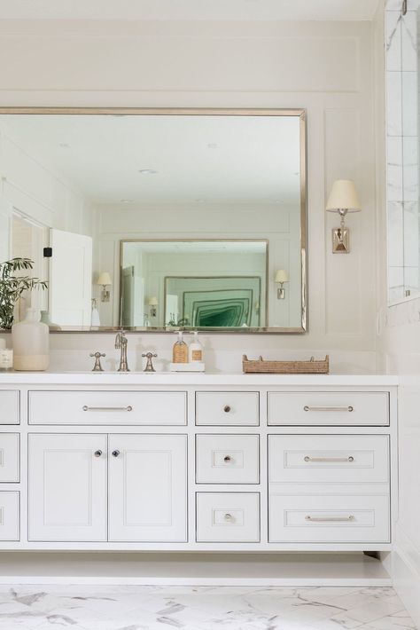 Cabinet Hardware Placement Guide Cabinet Hardware Placement, Mcgee Bathroom, Studio Mcgee Bathroom, Laundry Nook, Black Tub, Transitional Bathroom, White Marble Countertops, Gorgeous Bathroom, Bathroom Mirrors