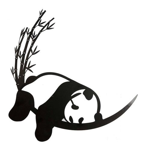 Panda And Bamboo Tattoo, Bamboo Silhouette, Wall Decor Items, Panda And Bamboo Drawing, Black Acrylic Sheet, Acrylic Crafts, Sleeping Panda, Bamboo Panda, Panda On Bamboo