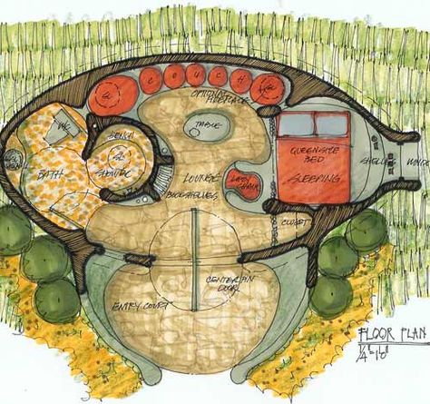 Floor plan for the hobbit guesthouse Hobbit House Plans, Casa Do Hobbit, Cob House Plans, Casa Hobbit, Straw Bale House, Earthship Home, Mud House, Earth Sheltered, Underground Homes