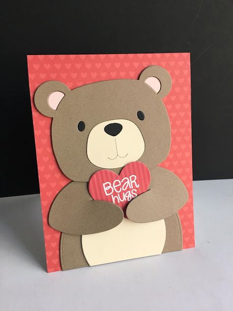 Bear Themed Gifts, Birthday Card Craft, Valentine Cards Handmade, Bear Card, Bear Hugs, Bear Valentines, Paper Animals, Classroom Theme, Bear Hug