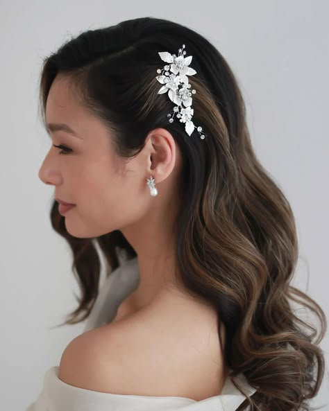 Wedding Combs & Clips - Shop Bridal Hair Combs | Dareth Colburn Floral Bridal Hair Accessories, Winter Gala, Floral Bridal Comb, Floral Bridal Hair, Pearl Bridal Comb, Bridal Hair Down, Floral Wedding Hair, Bridal Hair Accessory, Hair To One Side