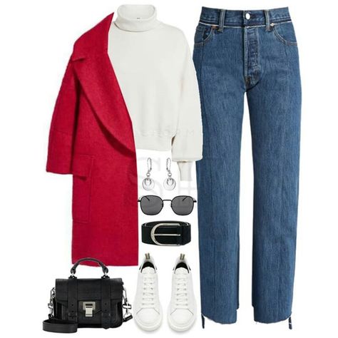 Hint Of Red Outfit, Red Sweater Outfit Winter, Red Coat Outfit Winter, Sweater Outfit Winter, Red Sweater Outfit, Preppy Chic Outfits, 9to5chic Outfits, Sweater Outfit, Ideas Outfit