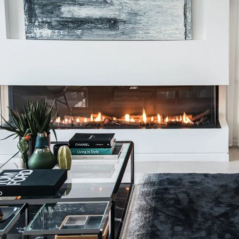 Unique Fireplaces, 3 Sided Fireplace, Contemporary Fireplace Designs, Luxury Fireplace, Fireplace Designs, Glass Fireplace, Contemporary Fireplace, Fireplace Ideas, Home Center