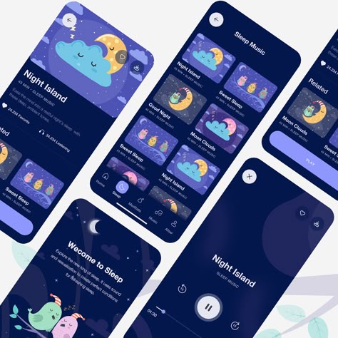 Playlist for Your Night Sleep on Behance Sleep App, Wellness App, Communication Illustration, Meditation App, Wellness Apps, Prototype Design, Meditation Apps, Sleep Meditation, Simple App