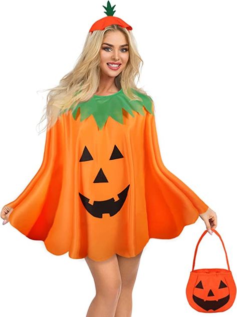 Amazon.com: Adult Halloween Pumpkin Costume Set Pumpkin Cloak Poncho with Candy Bag Hat Pumpkin Handbag Funny Headband : Clothing, Shoes & Jewelry Halloween Pumpkin Costume, Pumpkin Suit, Pumpkin Headband, Pumpkin Dress, Pumpkin Outfit, Pumpkin Gift, Pumpkin Hat, Pumpkin Costume, Pumpkin Candy