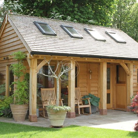 Summer House | SH006 | Radnor Oak Summer House Extension, Summer House With Veranda, Cottage Summer House, Rustic Summer House, Summer House Lighting, Garden Buildings Summer House, Annexe Ideas Layout, Garden Building Ideas, Summer House Exterior