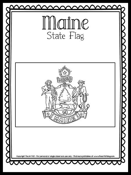 Maine State Flag Coloring Page {Free Printable!} - The Art Kit Maine State Flag, Day Camp Activities, Camp Activities, Maine State, Coloring Page Free Printable, The 50 States, Flag Coloring Pages, State Symbols, Center Activities