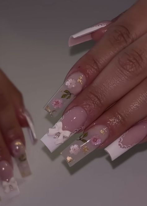 Long Girly Nails, Pink Latina Nails, Quince Nails Pink, Pink Quince Nails, Baby Pink Nails Acrylic, Latina Nails, Quince Nails, Quinceanera Nails, Henna Nails