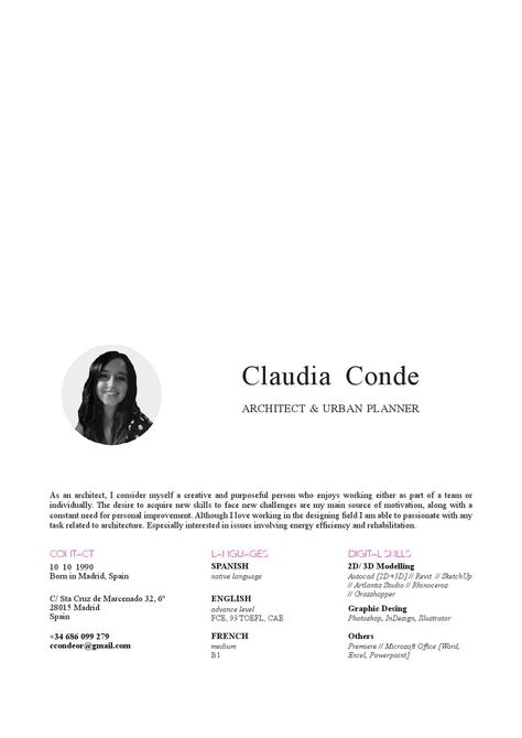 CLAUDIA CONDE, Architect  Urban Planner Architecture Portfolio ETSAM 2015 Urban Planner Portfolio, Microsoft Office Word, Office Word, Personal Improvement, Architecture Portfolio, Digital Publishing, Autocad, Portfolio, Architecture