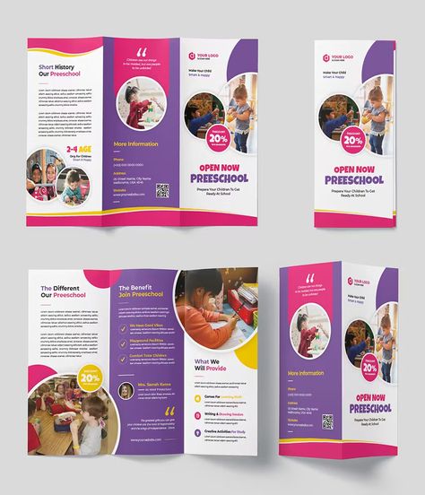 Preeschool Trifold Brochure Template AI, EPS School Brochure, Trifold Brochure Design, Fold Brochure, Business Cards Creative Templates, Trifold Brochure Template, Trifold Brochure, Business Cards Creative, Brochure Design Template, Media Design