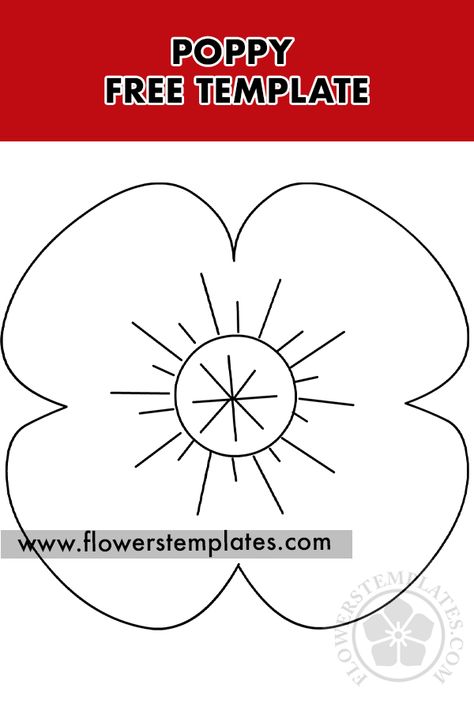 Poppy Flower Template Free Printable, Poppy Template, Outline Flowers, Paper Poppies, Poppy Flower Tattoo, Template Free Printable, Flower Outline, General Crafts, Tattoo Outline