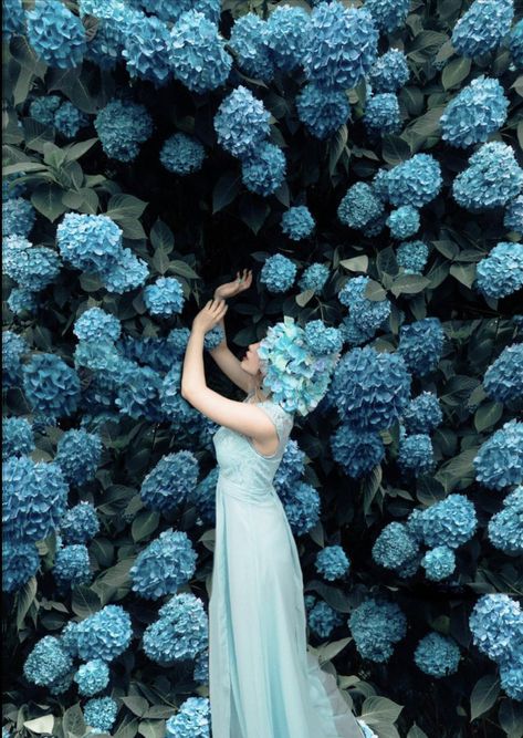 Spring Photoshoot, Dreamy Photography, Beautiful Photoshoot, Shy Girls, Summer Rain, Dress Hairstyles, Funny Films, Blue Hydrangea, Blue Aesthetic