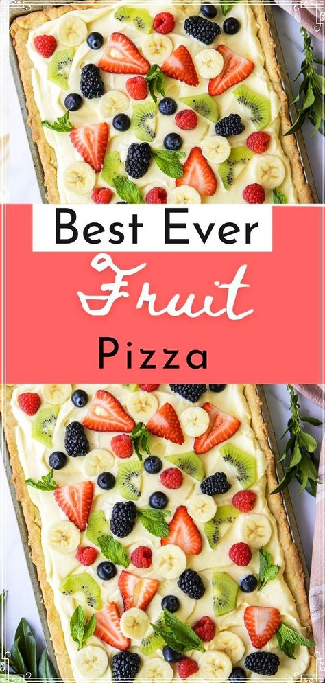 A light sugar cookie base with creamy vanilla frosting is all topped with fresh and bright fruit, this is my Fruit Pizza recipe! Cookie Recipes Chocolate Chip, Cookie Recipes Chocolate, Cookie Recipes Christmas, Chocolate Chip Cookie Recipes, Recipes Unique, Simple Cookie, Cookie Recipes From Scratch, Lemon Cookie, Italian Cookie