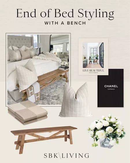 BEDROOM \ End of bed styling with a bench. Shop my favorite finds and learn tips for a bedroom refresh. | SBK Living Chair At The End Of The Bed, Bench At End Of Bed Bedroom Ideas, End Of Bed Ideas, Bedroom Table, End Of Bed Bench, Rustic Bedding, Modern Bedroom Design, Foot Of Bed, Bedroom Refresh