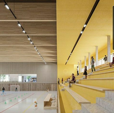 Sport Hall Design, Sport Hall Architecture, Gymnasium School, Gymnasium Architecture, Gym Architecture, School Gymnasium, Sports Hall, Yantai, School Interior