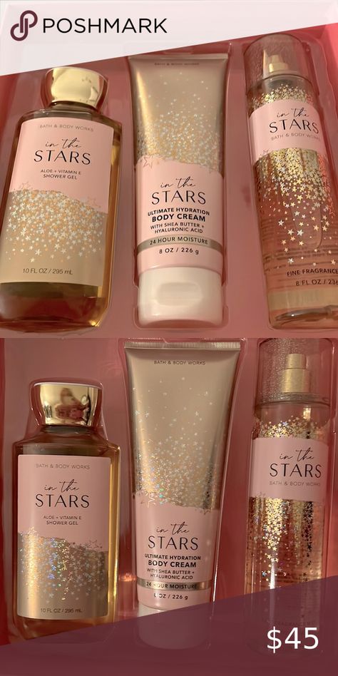 In The Stars Set! In The Stars Perfume Bath And Body Works, In The Stars Bath And Body Works, Smell Nice, Products Photography, Beauty Aesthetic, Smell Goods, In The Stars, Bath And Body Care, Hydrating Cream