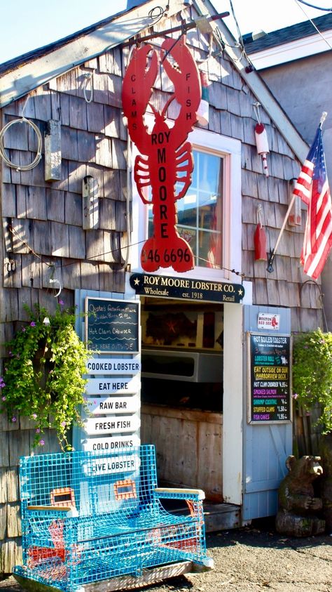 Cute lobster shack on the waterfront in Rockport, Ma. The Catch Amy Lea, Lobster Aesthetic, Maine Vibes, Lobster Festival, Maine Aesthetic, Cute Lobster, Lobster Fest, Seaside Inn, England Lifestyle