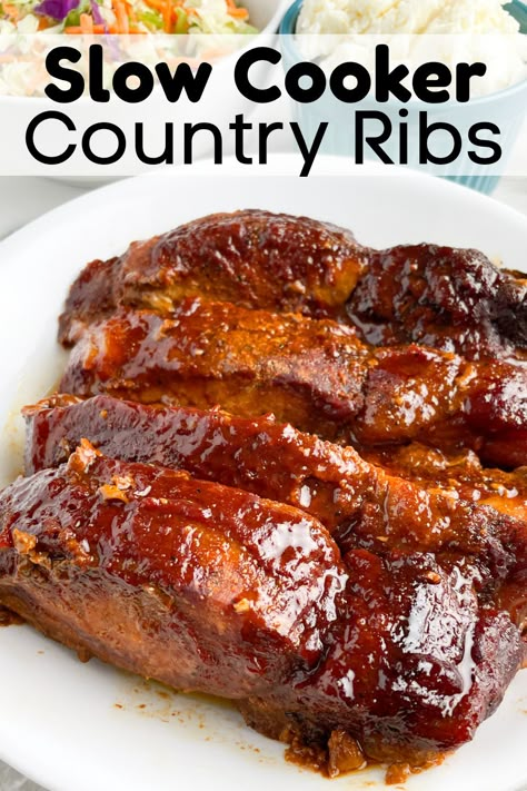 Ribs on a plate. Slow Cooker Country Style Ribs, Country Ribs Recipe, Slow Cooker Ribs Recipe, Pork Crockpot Recipes, Crockpot Ribs, Boneless Ribs, Country Style Ribs, Slow Cooker Ribs, Crock Pot Recipe