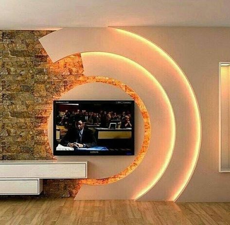 Modern Gypsum Board TV Wall Design And Decor Ideas - Engineering Discoveries Tv Showcase Design, Modern Tv Room, Wall Unit Designs, Modern Tv Wall Units, House Wall Design, Tv Cabinet Design, Modern Tv Wall, Wall Tv Unit Design, House Ceiling Design