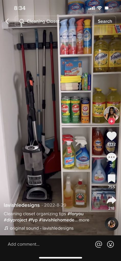 Broom Storage Pantry, Organized Broom Closet, Broom Closet Storage, Broom And Vacuum Storage, Broom Closet Ideas, Broom Closet Organization, Cleaning Supply Closet, Broom Closet Organizer, Canning Pantry