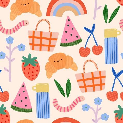 Spring Illustration, Moments Of Life, Geometric Pattern Design, Flower Pattern Design, Fruit Illustration, Floral Pattern Design, Hand Drawn Pattern, Vintage Floral Pattern, Pattern Play