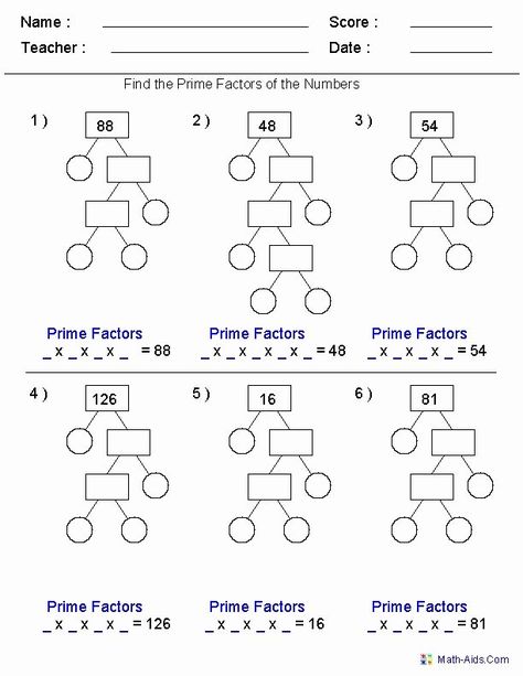 Prime Factorization Worksheet, Factor Trees, Factors And Multiples, Prime Factorization, Wristband Template, Math Charts, Addition And Subtraction Worksheets, Fractions Decimals, Printable Math Worksheets