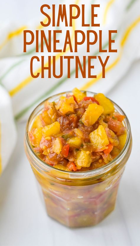 Want a sweet, spicy, tangy topping for ham, chicken, pork and seafood? This quick and easy tropical Caribbean chutney recipe is loaded with spices and crushed red pepper flakes and finished with a splash of golden island rum. Ready in minutes, this homemade chutney can be made ahead of time. #chutney #pineapplechutney Homemade Chutney, Pineapple Chutney, Tropical Caribbean, Traditional Desserts, Sauces Recipes, Sweet N Spicy, Apple Chutney, Canning Ideas, Compote Recipe