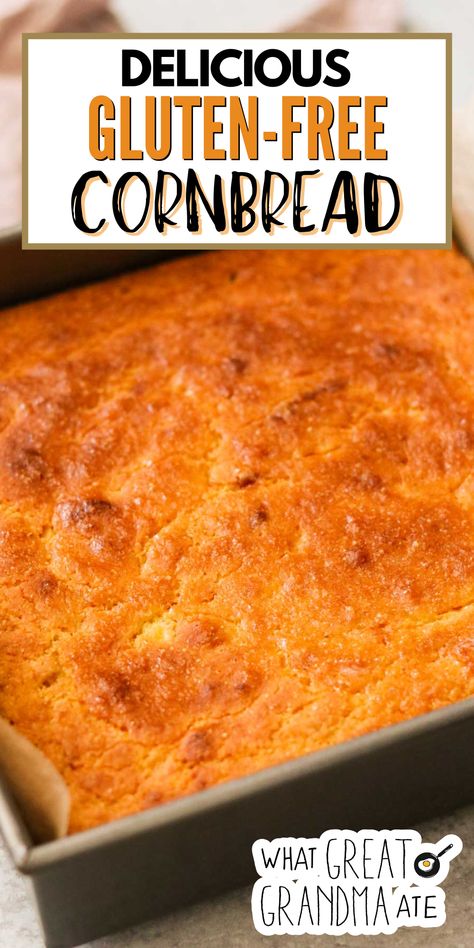 Gluten-Free Cornbread is perfect for those avoiding flour but craving a classic, fluffy cornbread texture. Made with simple ingredients, this easy cornbread recipe pairs well with soups, chili, or as a holiday side dish. Enjoy all the warm, comforting flavors without the gluten! Flour Free Cornbread Recipe, Gluten Free Cornbread Muffins Recipe, Gluten Free Cornbread Recipe Easy, Best Gluten Free Cornbread Recipe, Whole 30 Cornbread, Cornbread Without Flour, Gf Cornbread Recipe, Cornbread Recipe No Flour, Low Calorie Cornbread