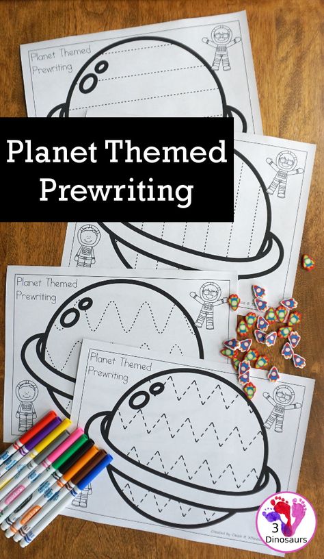 Planet Fine Motor Activities, Planet Kindergarten Activities, Space Name Activities, Planets Preschool Theme, Planets For Kindergarten, Space Writing Activities Preschool, Space Fine Motor Activities Preschool, Space Centers Preschool, Planet Printables Free