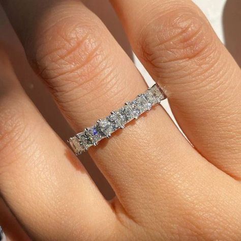 Half Eternity Princess Cut Moissanite Wedding Band, Unique Shared Prong Stackable Band Diamond Half Eternity Band, Princess Cut Moissanite, Prong Ring, Stackable Wedding Bands, Moissanite Wedding Band, Matching Wedding Bands, Half Eternity Band, Bridal Bands, Square Diamond