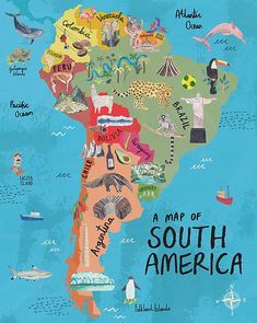 Wonderclub - Miranda Sofroniou Miranda Sofroniou, Continents Of The World, World Map Continents, Cartoon Map, Geography Activities, South America Map, Illustrated Maps, Travel Collage, Asia Map