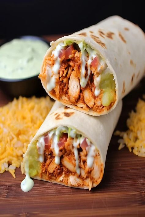 Taco Bell Burrito Recipe, Taco Bell Chicken Burrito, Taco Bell Burrito, Chicken And Rice Burrito, Chicken Burrito Recipe, Instant Pot Chicken And Rice, Rice Burrito, Burrito Recipe Chicken, Creamy Ranch Dressing