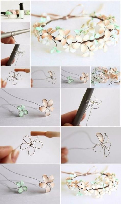 DIY Nail Polish Flower Crown Pictures, Photos, and Images for Facebook, Tumblr, Pinterest, and Twitter Hair Accessories Crafts, Flower Head Piece Diy, Fake Flowers Crafts, Diy Flower Accessories, Hair Decorations Diy, Easy Diy Accessories, Teen Crafts Ideas, How To Make Flower Crown, Easy Diy Wedding Decorations