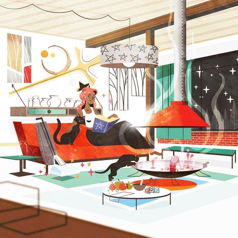 Mid Century Modern Witch by Ann-Sophie De Steur on Dribbble Modern Illustration, Witch Design, Modern Witch, Bar Room, Ceramic Painting, Midcentury Modern, Creative Professional, Global Community, Mid-century Modern