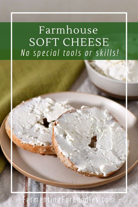 This simple, rennet-set cheese can be made with regular milk. It is an affordable alternative to chevre or cream cheese! Fermented Dairy, Cultured Buttermilk, Aged Cheese, Goat Cheese Recipes, Milk Kefir, Simple Farmhouse, Breakfast Bagel, Herb Cheese, Milk It