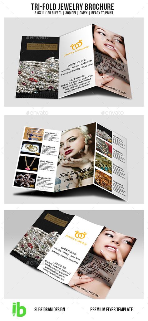 Tri-Fold Jewelry Brochure Template Layout Graphic Design, Jewelry Template, Fold Brochure, Brochure Layout, Trifold Brochure, Creative Words, Business Brochure, Tri Fold, Business Blog