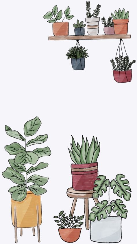 Plants minimalistic Plant Decor Drawing, Drawing Ideas Easy Plants, Minimal Plant Drawing, Plants On Shelf Drawing, Plants In Pots Drawing, Plant Shop Drawing, Plant Doodles Aesthetic, Flowers And Plants Drawing, Plant Room Drawing