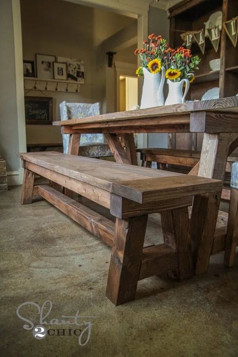 Table Bench Diy, Diy Bank, Farmhouse Bench Diy, Dining Table Bench, Farmhouse Table With Bench, Kitchen Table Bench, Diy Dining Room, Farmhouse Kitchen Tables, Diy Dining Table