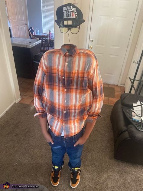 The Invisible Man Costume Headless Man Costume For Kids, Invisible Man Diy Costume, Simple Boys Halloween Costumes, How To Make Headless Halloween Costume, Simple Boys Costumes, Men Superhero Costumes, Homemade Boys Costumes, Invisible Man Costume How To Make An, The Invisible Man Costume