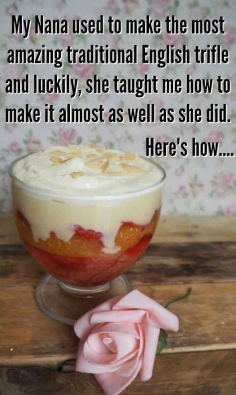 My Nana used to make the most amazing traditional English trifle and luckily, she taught me how to make it almost as well as she did. British Trifle Recipe, Traditional English Trifle, Frugal Wedding Ideas, English Trifle, Trifle Dessert Recipes, English Desserts, Frugal Wedding, Trifle Desserts, Frugal Family